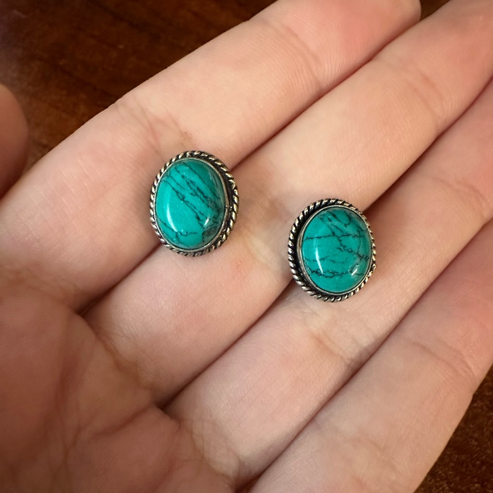 Blue Stone & Sterling Silver Studs | Mexico